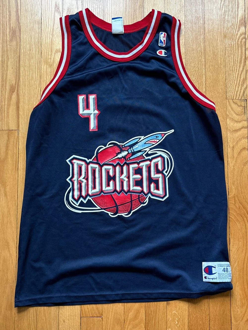 Vintage Charles Barkley #4 Houston Rockets Champion Jersey Size 44 XL Blue